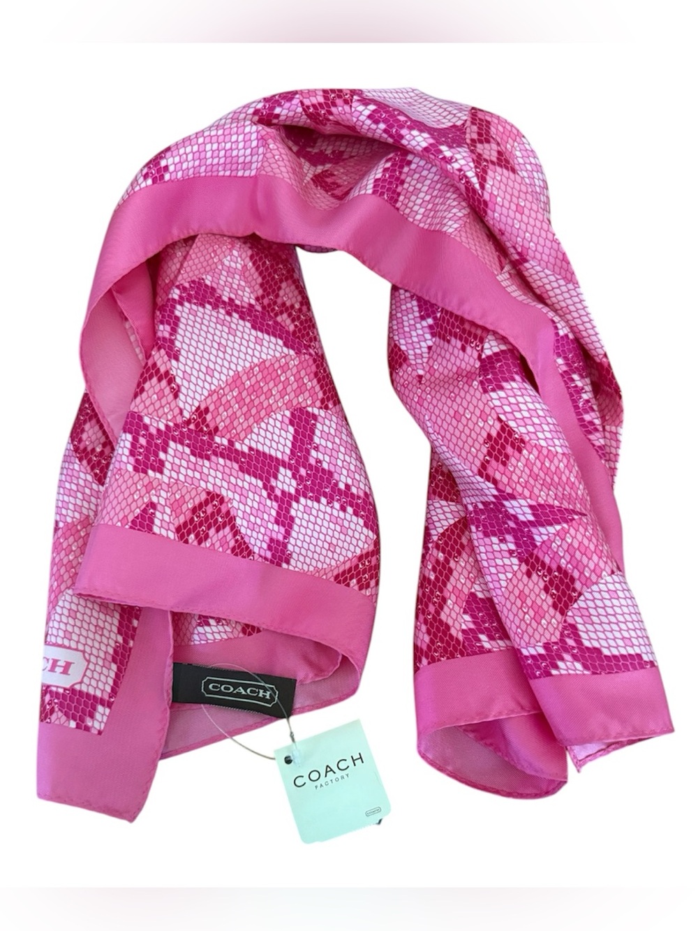 COACH Pink Geometric Silk Scarf